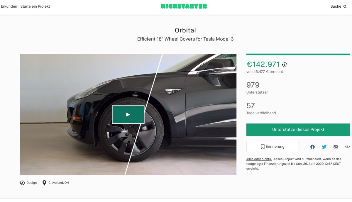 Kickstarter verspricht neue Radkappen für Teslas Model 3 