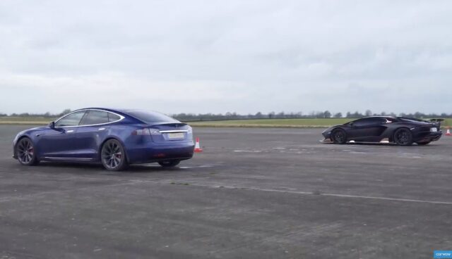 tesla model s performance raven lamborghini aventador s roadster drag