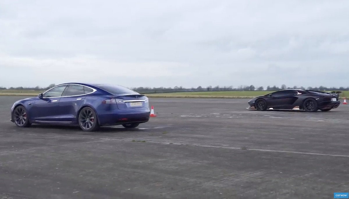 tesla model s performance raven lamborghini aventador s roadster drag