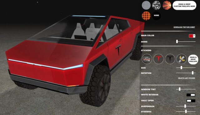 tesla cybertruck visualisierer modell rot