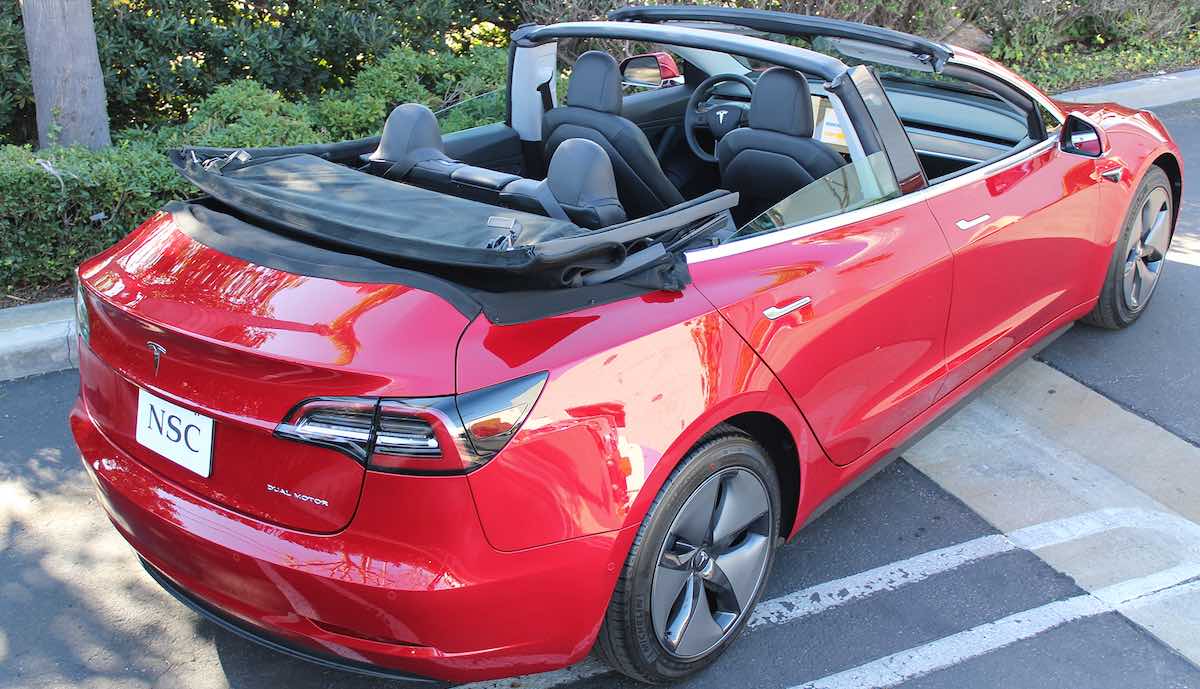 tesla model-3 cabrio schräg hinten