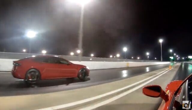 tesla model-s ferrari f8 tributo drag