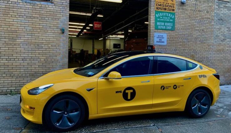 tesla model-3 yellow cab new york taxi