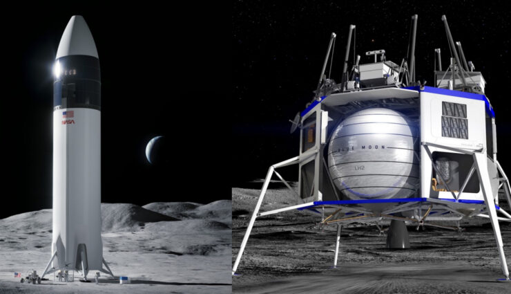 SpaceX and Blue Origin moon landers_