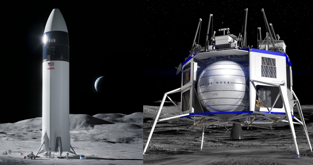 SpaceX and Blue Origin moon landers_