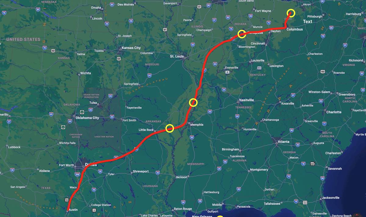 karte tesla cybertruck transport texas nordost