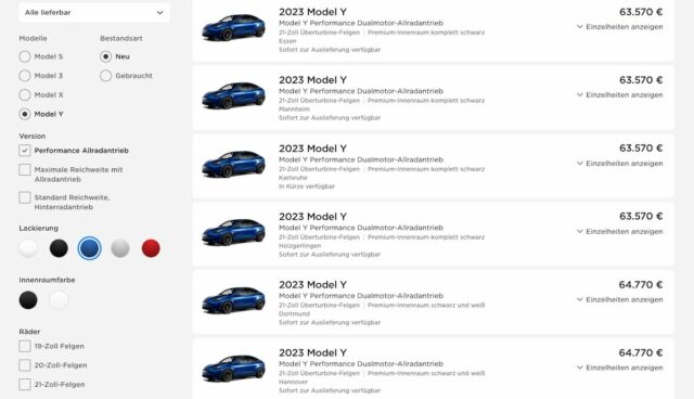 tesla bestand web model-y performance blau jun23