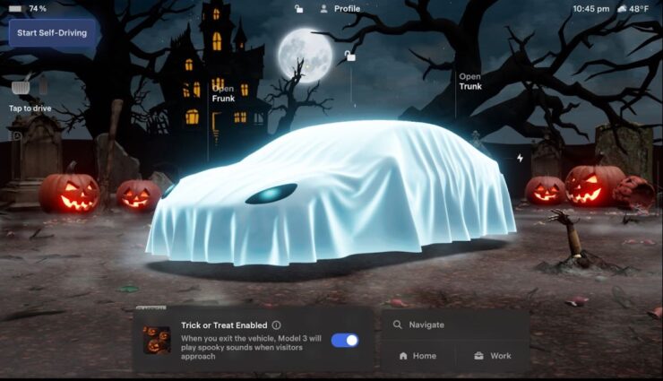 tesla bildschirm halloween modus