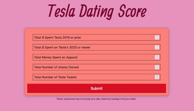 tesla dating score web test