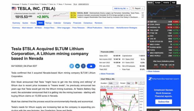 tesla falschmeldung lithium kauf marketscreener