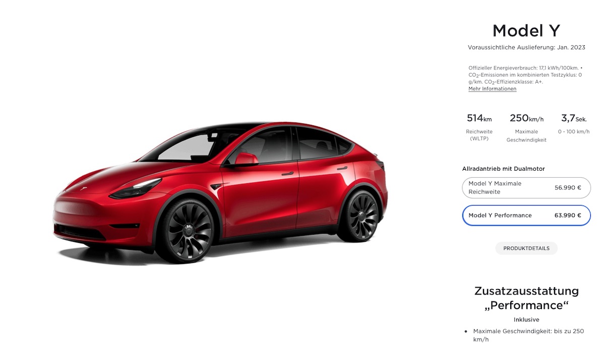 Auslieferung neu bestellter Tesla Model Y teils erst in 2023