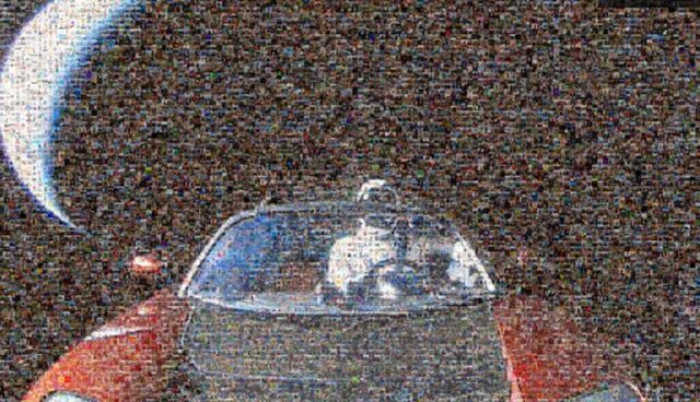 tesla roadster mosaik bild weltraum referral