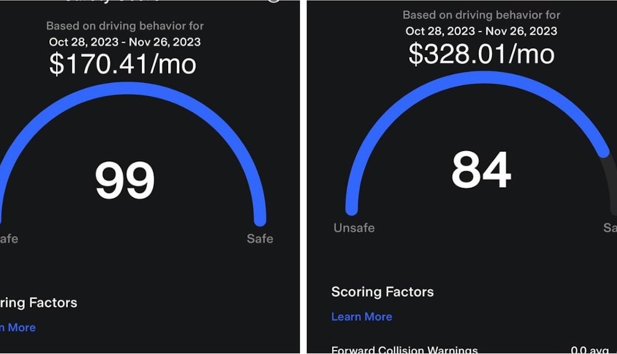 tesla safety score rennstrecke vorher nachher