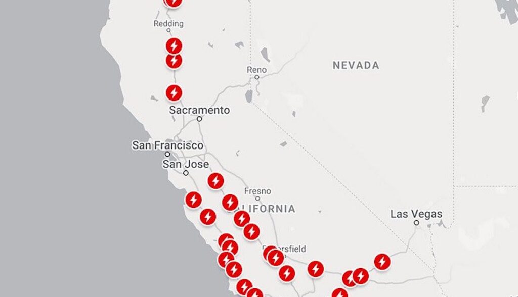 tesla supercharger kalifornien kostenlos karte