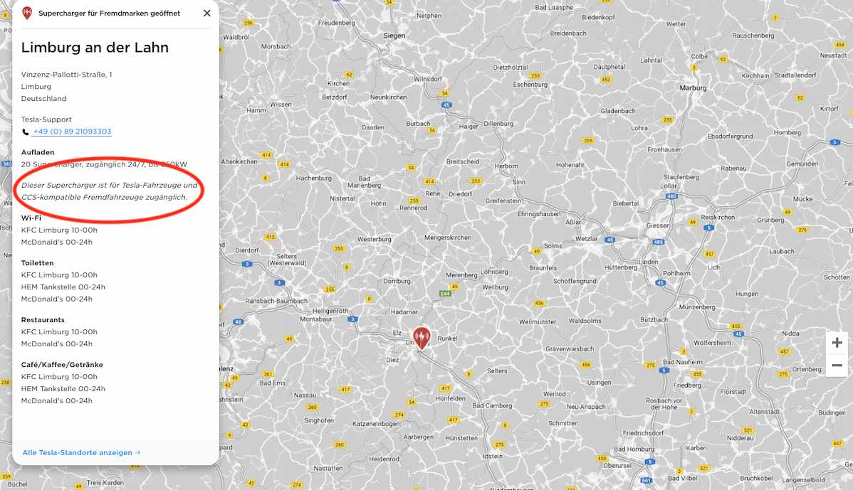 tesla supercharger karte limburg geoeffnet fremde elektroautos