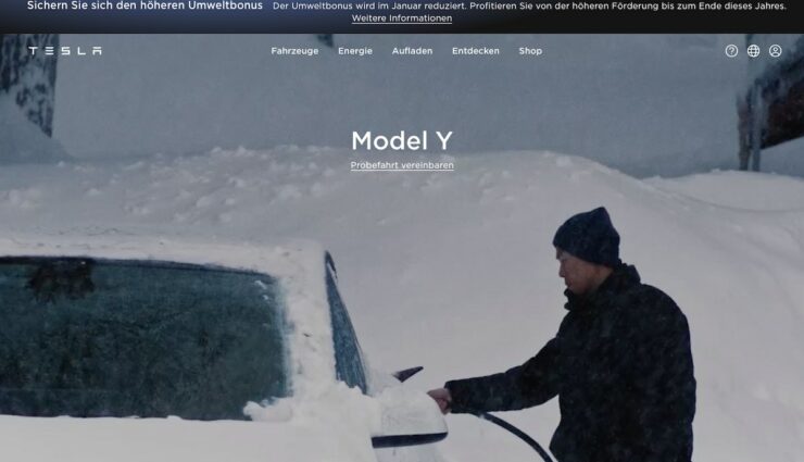tesla webseite model-y hinweis umweltbonus