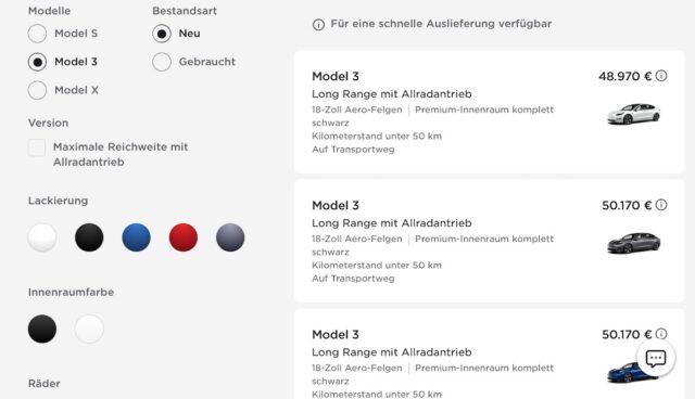 tesla website model-3 lr bestand china
