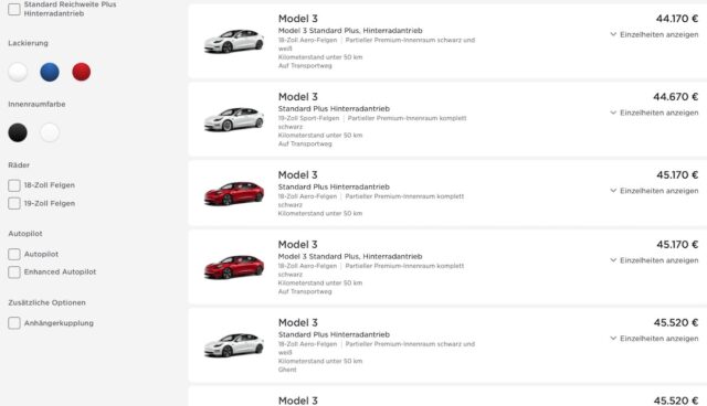 tesla website model-3 standard plus akku