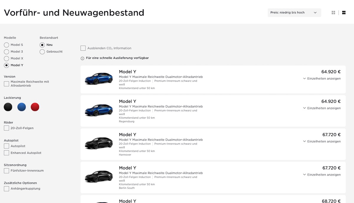 tesla website model-y bestand deutschland okt22