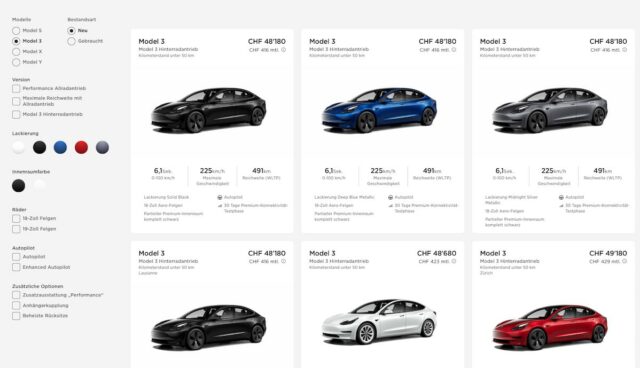 tesla website schweiz model-3 bestand